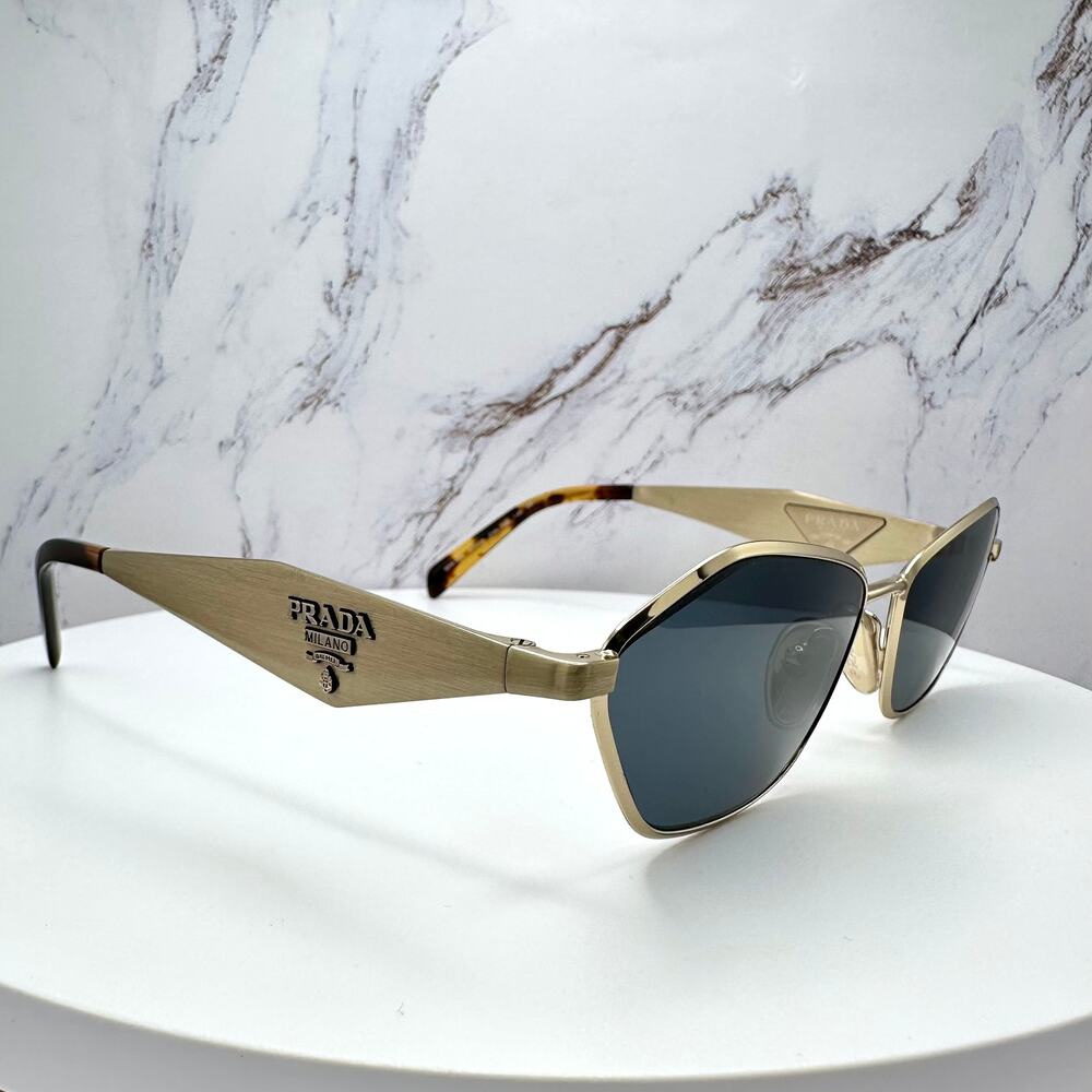 New PRADA Sunglasses Gold Metal 3D Logo Aviator Cat Eye Womens PRD50S ZVN70B - Picture 16 of 16